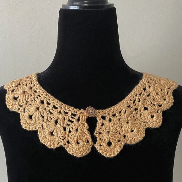Handmade Crochet Gold Bamboo Rayon Cotton Collar Neckwear Accessory - Picture 1 of 6